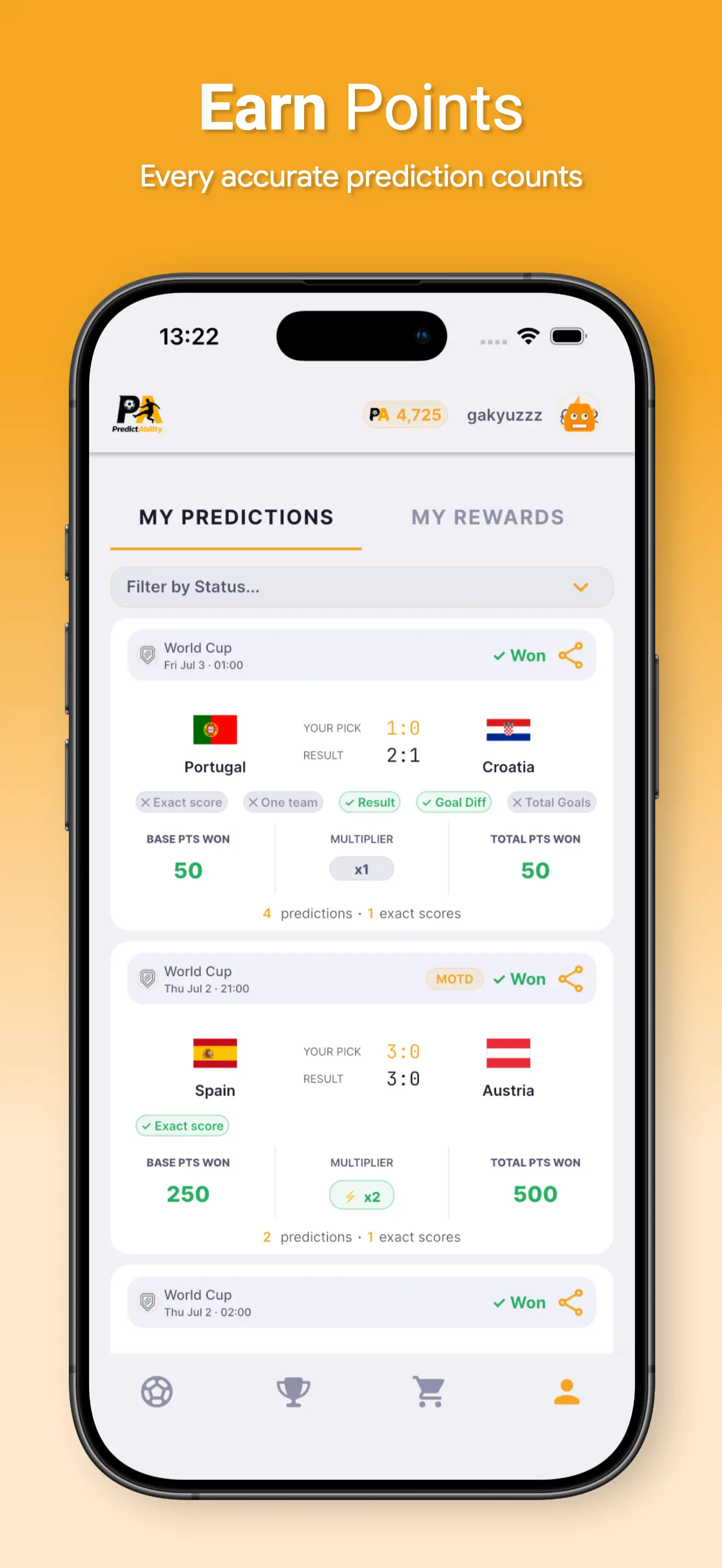 PredictAbility My Predictions screen