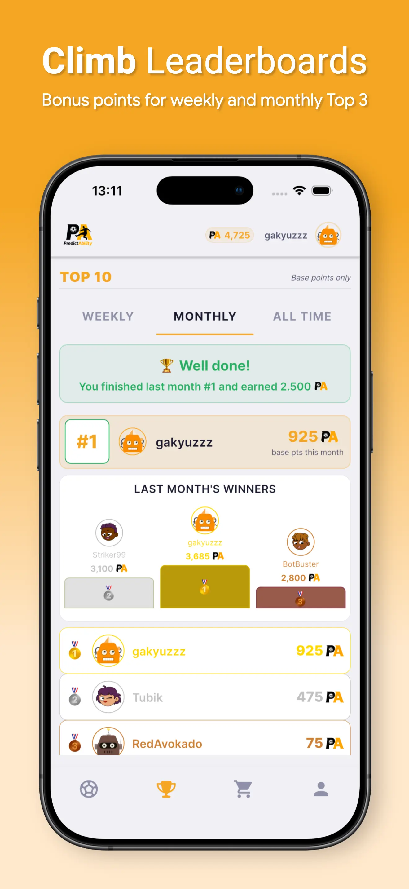 PredictAbility Leaderboard screen